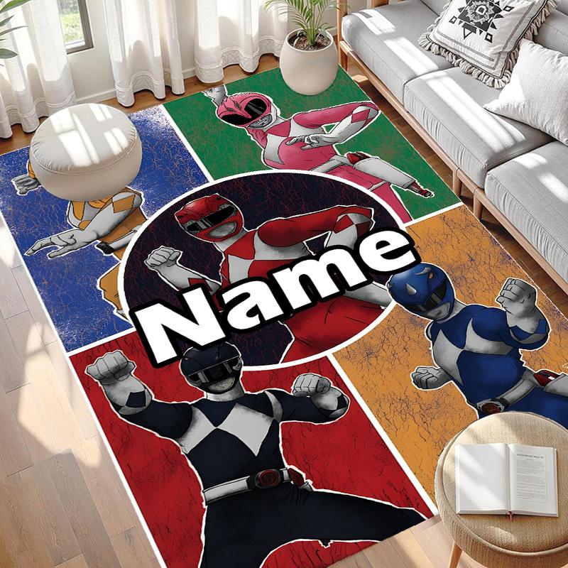 Custom Name Personalized Mighty Morphin Power Rangers Print Carpet, Versatile Home Decor Rug, for Playroom, Apartment, Balcony, Entryway, Hallway Gift
