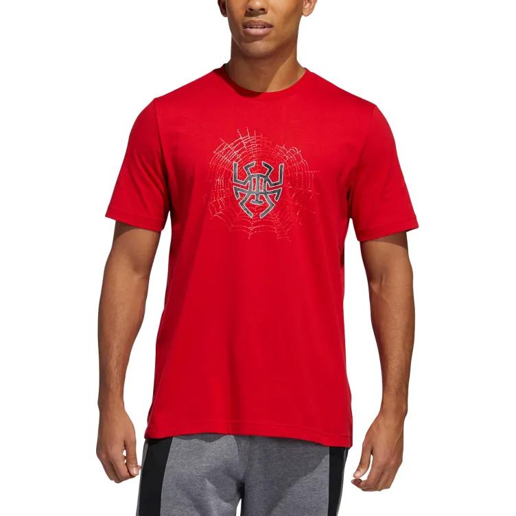 adidas T Shirts Men's Red Crew Neck Moderate Straight Fit GE4111
