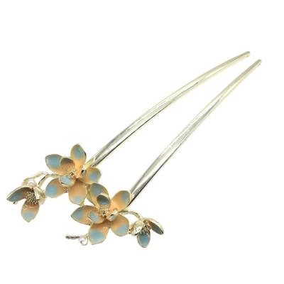 Miaomyao Hair Ornament for Japanese and Pearl and Antique Water Lily Design Hairpin, U-Shaped, Clothing, Yukata, Tomesode, Kimono, Metal, Flower,