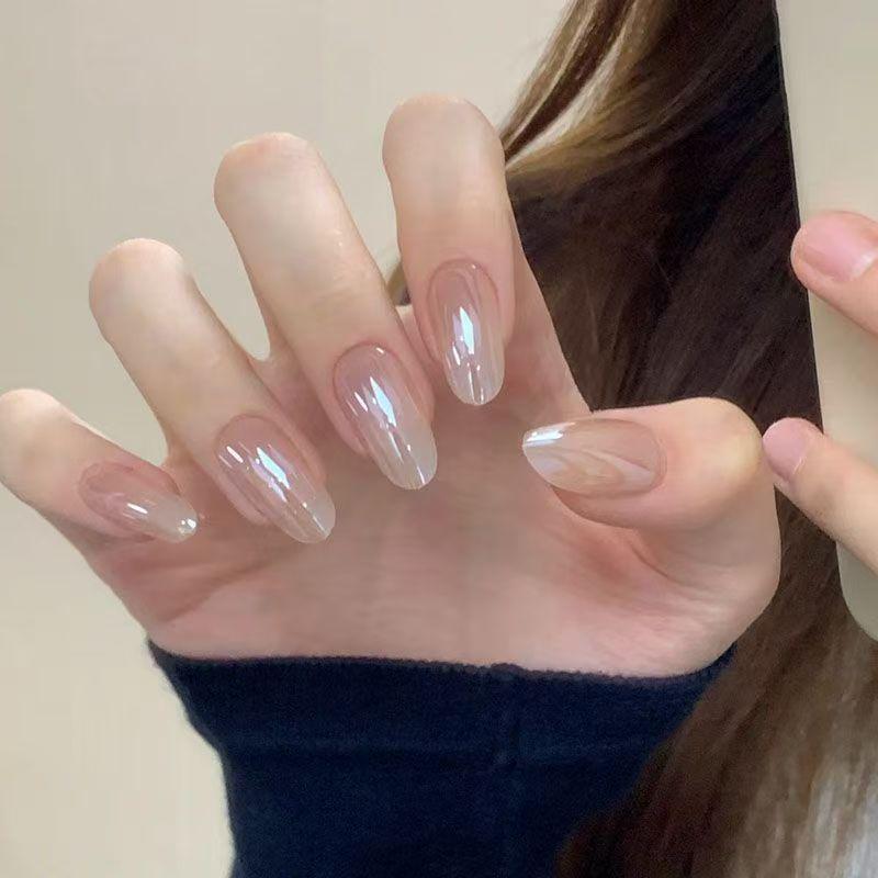 Nude růžový gradient Kočičí oko Bělení Aurora Nail Art Odnímatelné samolepky