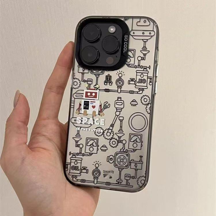 

Креативный чехол для телефона с роботом и серебристой ракушкой для Apple 17/16/15 Pro и 14 Pro Max/13/12 Cross 13