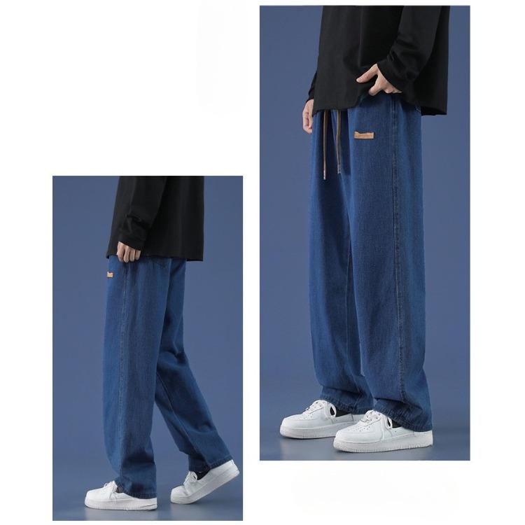 Autumn Winter Men's Black Straight Wide Leg Jeans High Street Loose Fit Denim Pants Casual Trousers Street Style