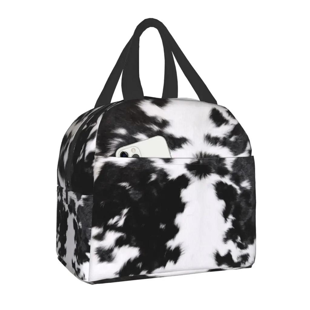 Animal Cowhide Texture Cow Print Lunch Bag for School Office Picnic Leakproof Insulated Cooler Thermal Lunch Box Women Children