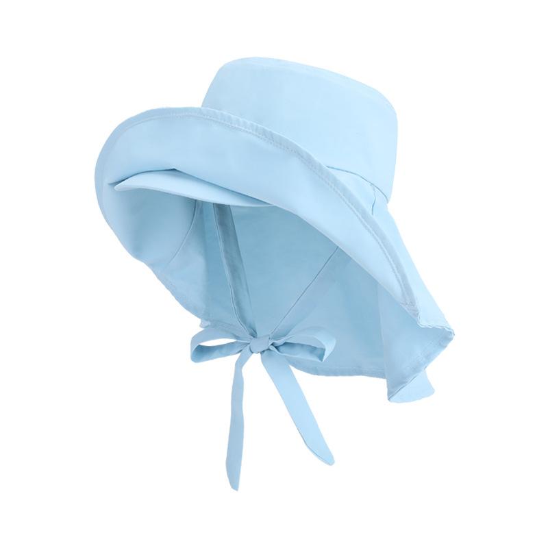 Summer Outdoor Sunscreen Hat Double-layer Large Brim Quick-drying Waterproof Bucket Hat Shawl Ponytail Sun Hat Children