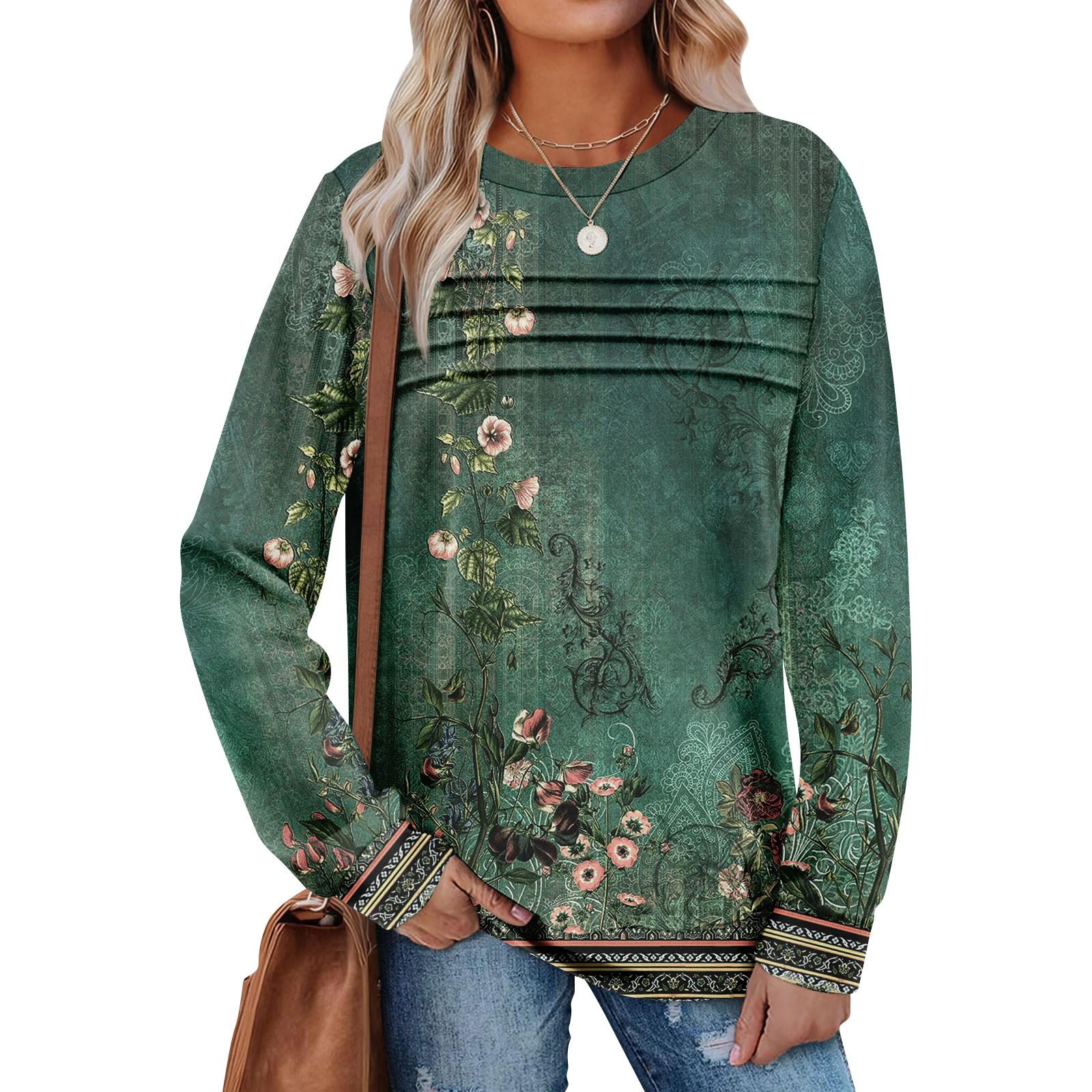 

Женский повседневный свитшот с длинным рукавом и круглым вырезом, приталенный плиссированный топ L армия зеленый