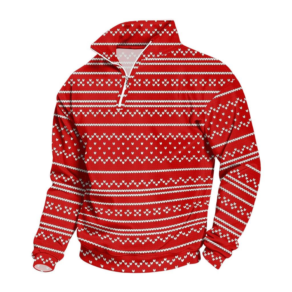Men's Sweatshirt with Stand Collar Christmas Print Pullover for Casual Wear
