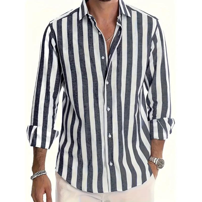 New Spring Autumn Men's Fashion Casual Striped Loose Long-sleeved Shirt Outfit Elegante Hombre