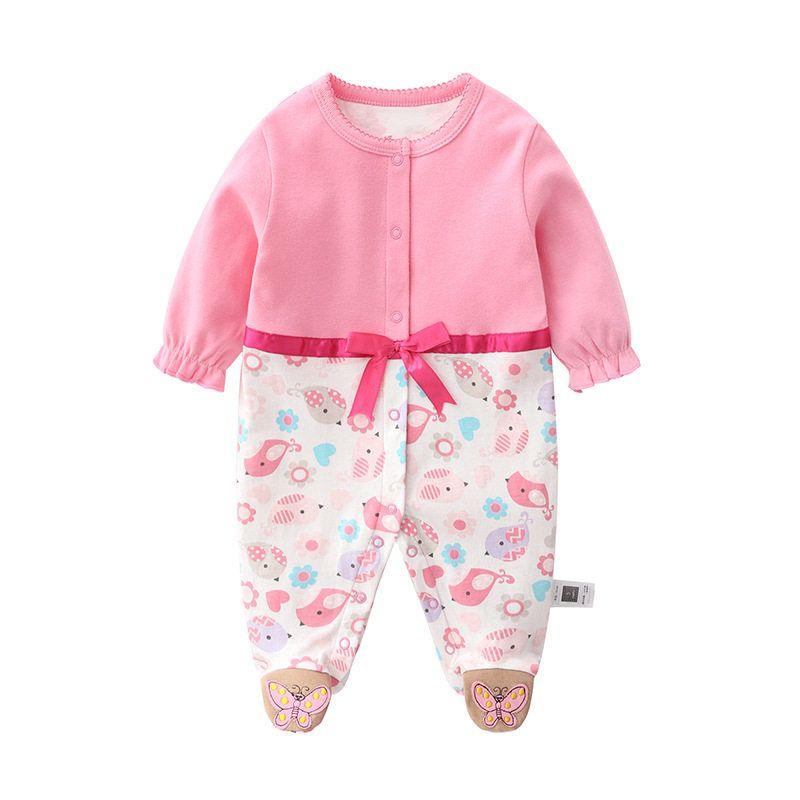 Baby Jumpsuit Spring and Autumn Pure Cotton Long-Sleeved Newborn Baby Jumpsuit with Foot Cover Children's Pajamas Romper with Foot Cover