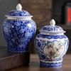 Blue and White Porcelain Ceramic Tea Pot General Can Sealed Storage Tank Small Storage Tea Pot Container Organizer Box
