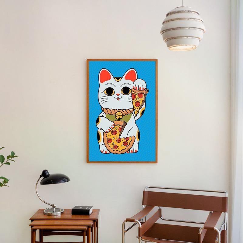 Lucky Cats Cartoon Poster Canvas Prints Lucky Sushi Bar Wall Art Decor Cute Cartoon Cat Prints Decor for Shop Maneki Neko Decor