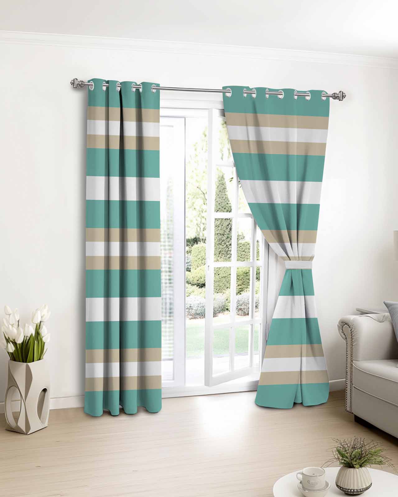 

Омбре Хаки Бирюзовый Полосатый Контрастный Занавес для Окна Декор Спальни Занавеска Панель Занавески для Гостиной 135W x 60H(cm) x1