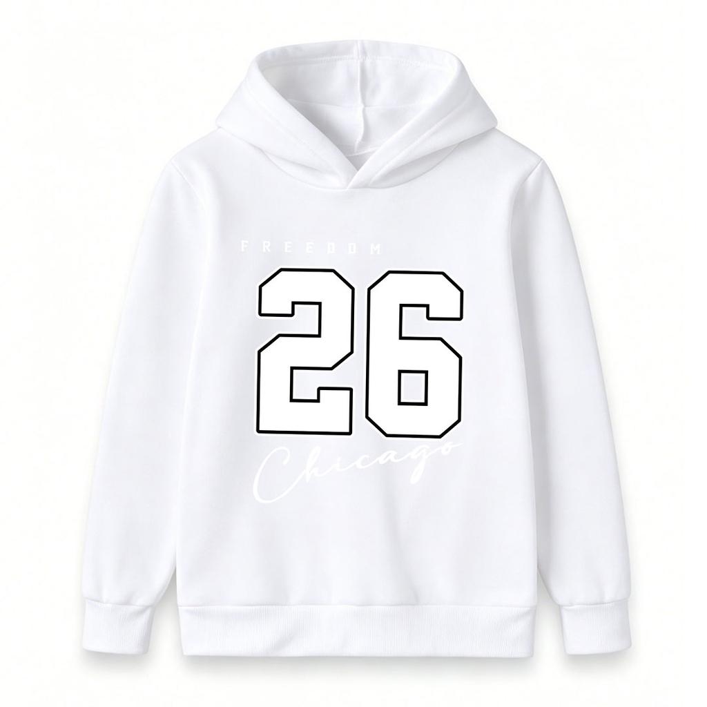 Unisex Kids Boys Girls Pullover Hoodie Casual Freedom 26 Chicago Graphic Long Sleeve Soft Warm Sweatshirt For Daily School Sports Wear