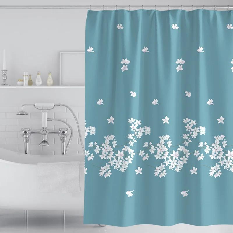 Rose Flowers Shower Curtains Daisy Print Polyester Bath Curtain Modern Waterproof Bathroom Decorative with Plastic Hooks