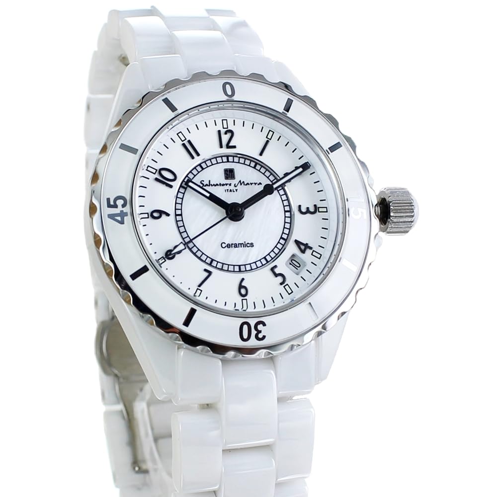 Salvatore Marra and Black and White Ceramic Bracelet Watch 1 White with Arabic Men's Women's (No. Numerals)