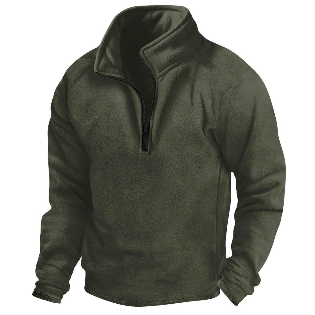 Men's Stand Collar Half-Zip Fleece Sweatshirt for Outdoor Sports - Solid Color, Warm, Autumn/Winter