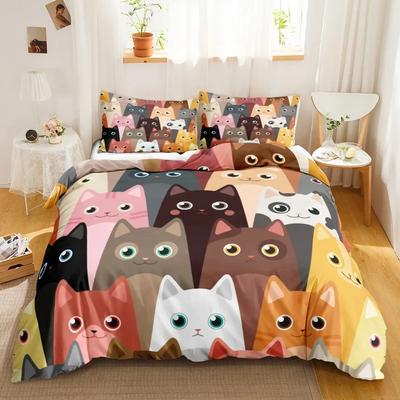 Cute Cat Single-sided Printed Bedding Set ,Comforter Cartoon Duvet Bedding Cover Pillows Comfortable Bedspreads Bedding Set