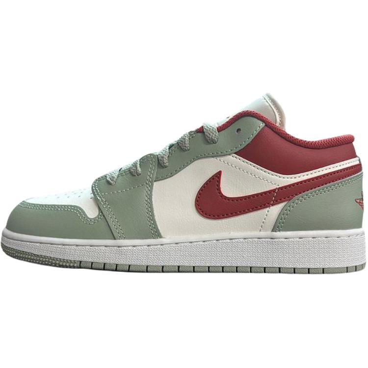 New Jordan Air Jordan 1 Low top Children's Basketball Shoes White/Green/Red Teenagers 553560-133