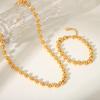 Fashionable minimalist titanium steel round bead chain necklace, unique trendy 18K gold stainless steel bracelet