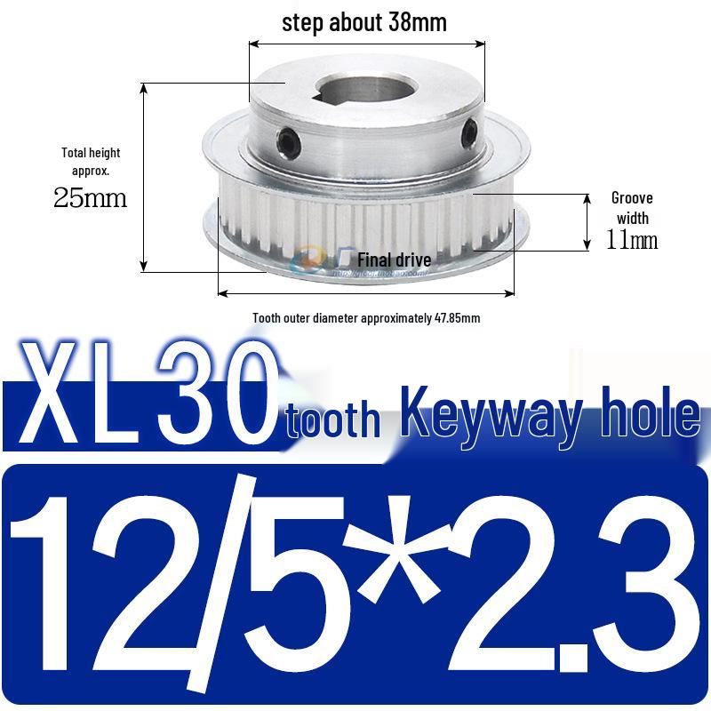 Synchronous Pulley XL, 30 Teeth, BF Type, Groove 11mm, Keyway Bore 5-25mm, Boss with Setscrew