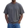 Herren Schwarzes gewaschenes Rundhals-T-Shirt Lockere Passform Kurzarm Lässiges einfarbiges Oberteil