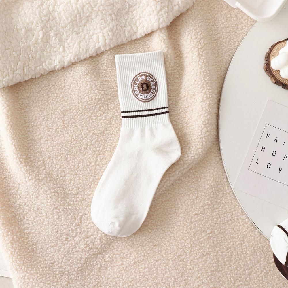 Japan Harajuku Style Cartoon Creative Brown Striped Kawaii Socks Winter Fashion Line Skateboard Woman Medium Stockings