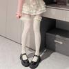Japanese Style Fishnet Thigh Highs Stockings for Women JK Girl Flower Patterned Lace Ruffle Trim Frilly Over Knee Socks