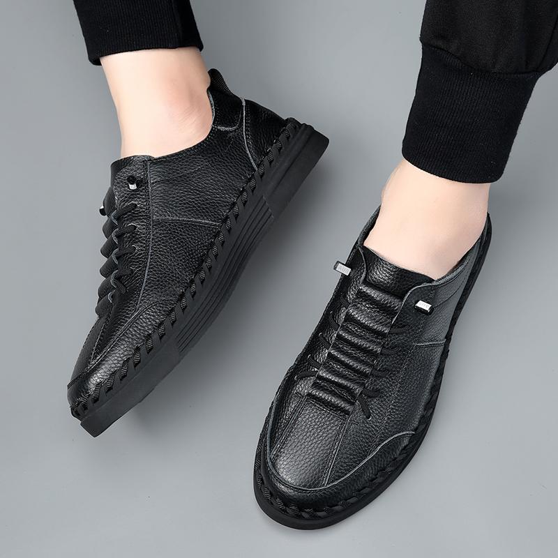 Men Leather Walking Shoes Spring Summer New Trendy All-match Platform Casual Shoes British Leather Sneakers Mens Slip On Flats