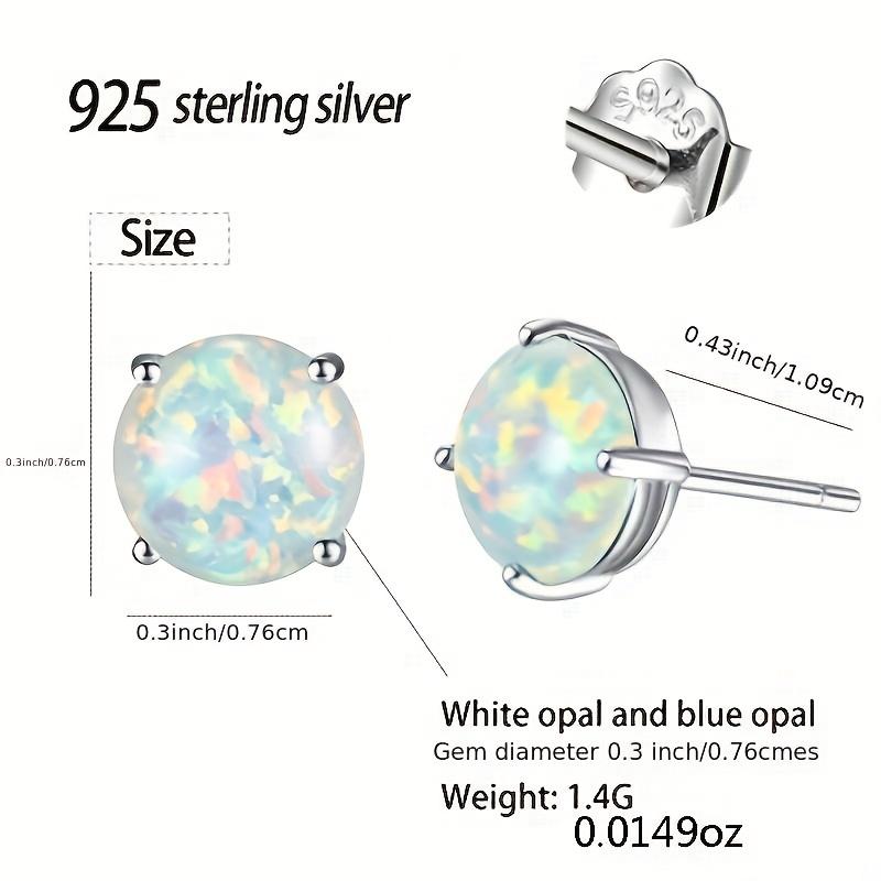 925 Sterling Silver Round White Fire Opal Stud Earrings for Women Girls Creative Wedding Party Jewelry Gift