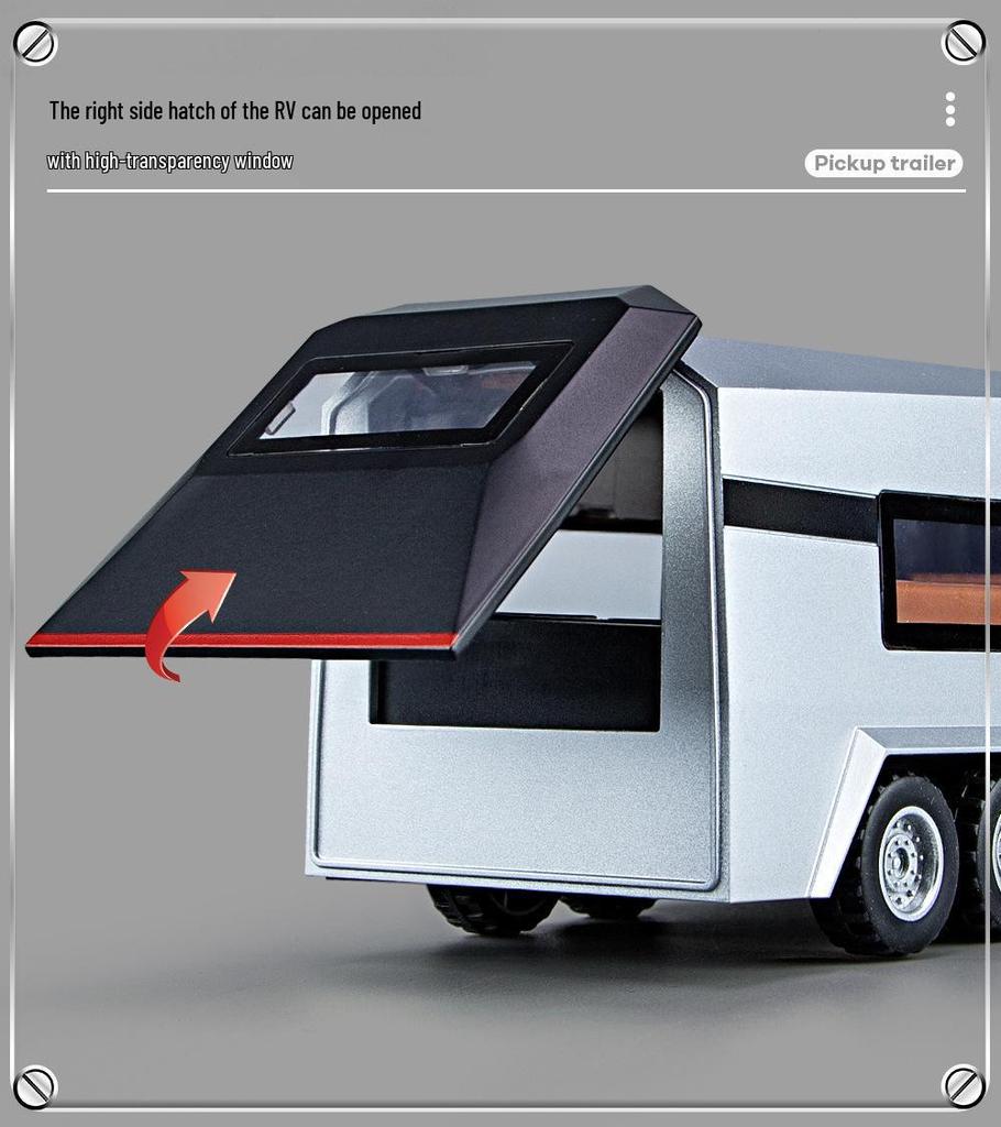 1:32 Tesla Pickup Truck Toy with Caravan: Alloy Pull-back Model with Sound, Light, and Opening Doors