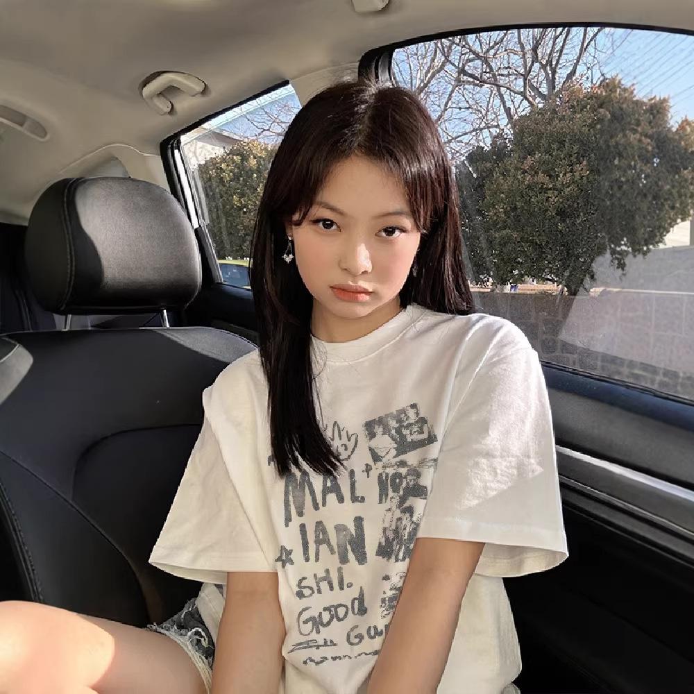 Pure Cotton Summer White Short-sleeve T-shirt for Women, New American Trendy Brand Loose Plus-size Girl High-end Letter Top