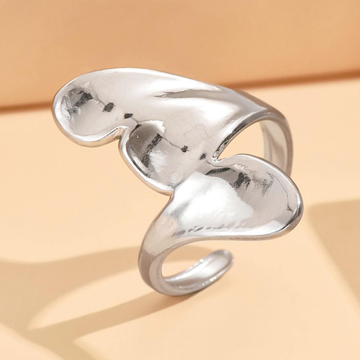 Elegant Open Leaf Stainless Steel Adjustable Heart Ring