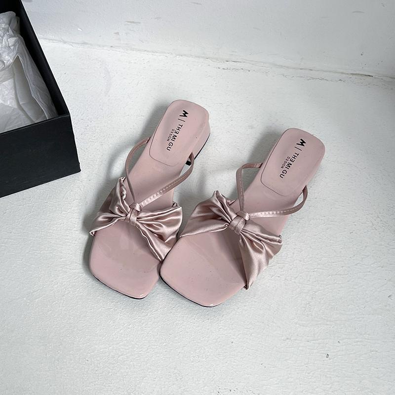 2025 New Summer Concise Square Toe Women Slippers Fashion Low Heels Party Dress Slide Shoes