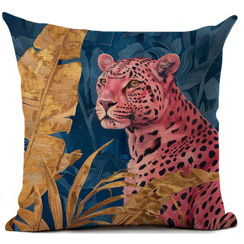 1Pc Animal Theme Decor Pillow Cover Retro Style The Leopard Print Throw Pillows, Square Durable Linen Throw Pillow Covers