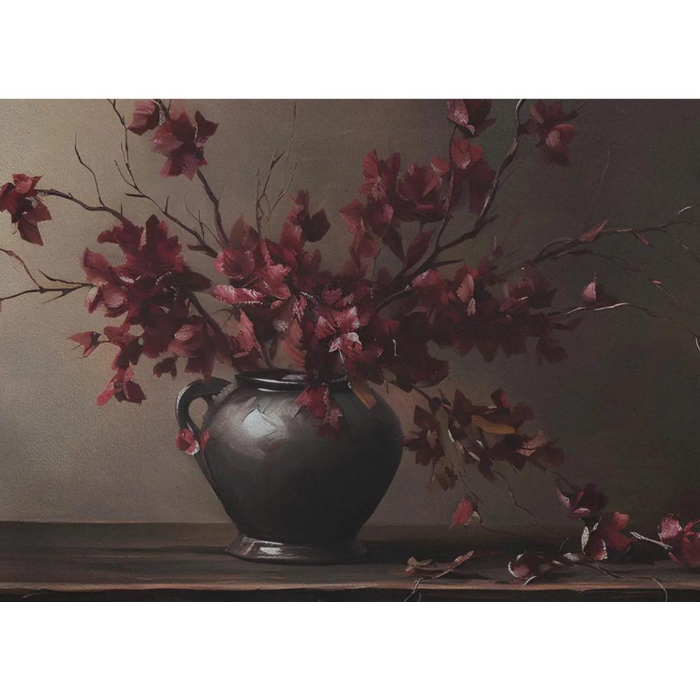 

Vintage Botanical Burgundy Floral Posters Olive Branch Fruit Still Life Prints Canvas Painting Wall Art Pictures Home Room Decor 21X30CMNo Framed