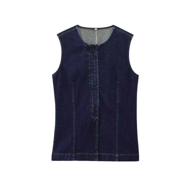 Kaslead New Arrival Women's Fashion Style Fashion Silm round Neck Denim Sleeveless Vest 126515500