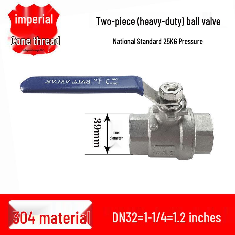 201/304 Stainless Steel Heavy-Duty Two-Piece Ball Valve / 25kg Pressure / Full Bore / High Flow Rate / DN15