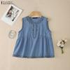 ZANZEA Women Casual Round Neck Loose Sleeveless Print Tank Tops