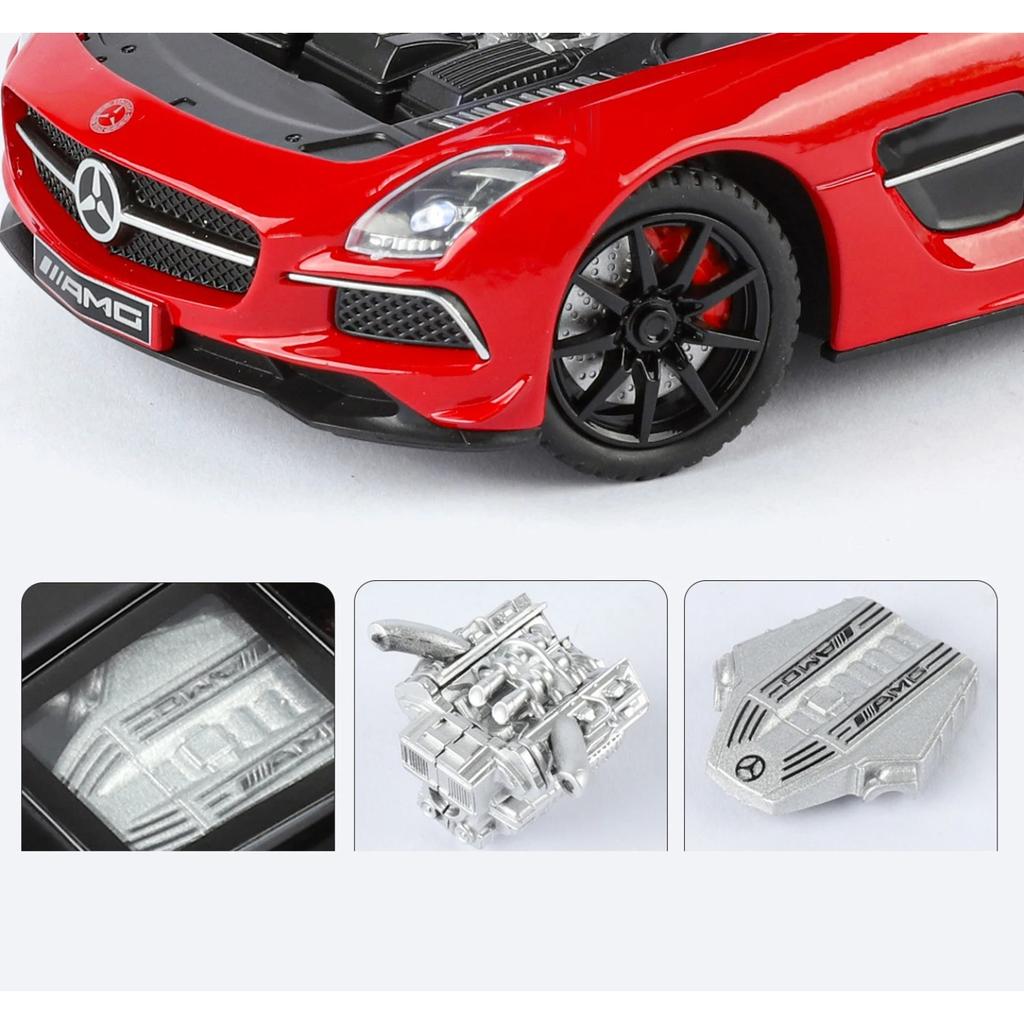 1/24 Benz SLS AMG Transparent Engine Hood Alloy Car Diecasts & Toy Vehicles Car Model Miniature Scale Model Car for Children