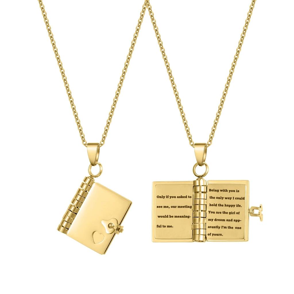 Individuell graviertes 18K Gold Edelstahl Buch Halskette Trendig Personalisiert Hypoallergen Wasserdicht Schmuck Geschenk für Frauen