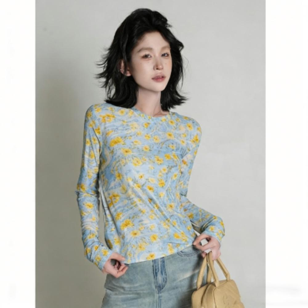 Spring Europe America Fashion Print Women's T-shirt Casual Pullover Women Long Sleeve Clothing Outdoor Casual Tees Top