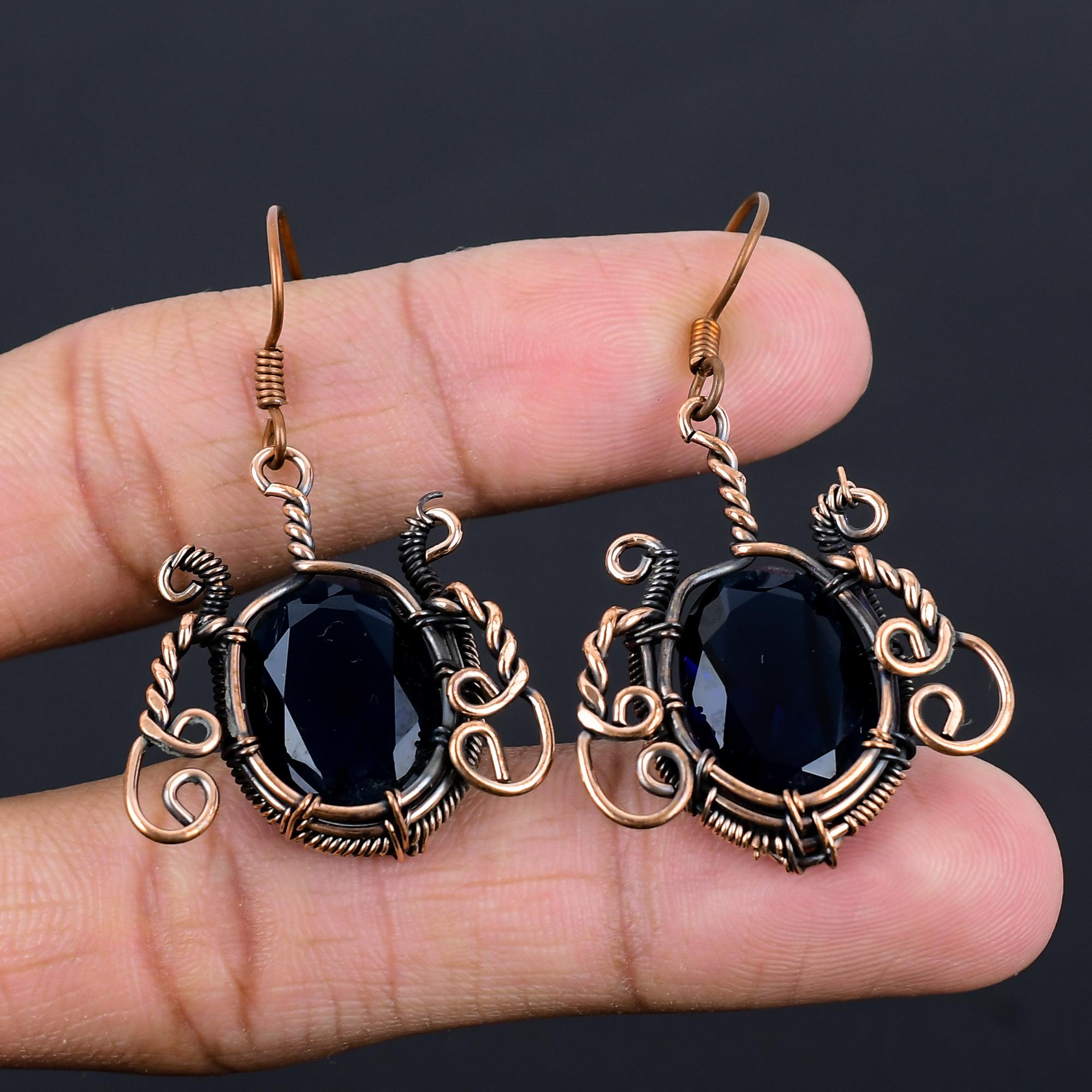 

Серьги с синими сапфирами, Серьги с драгоценными камнями ручной работы, Серьги, обернутые медной проволокой 999 пробы, Антикварные украшения, Для подарка на помолвку 2.55 Inches