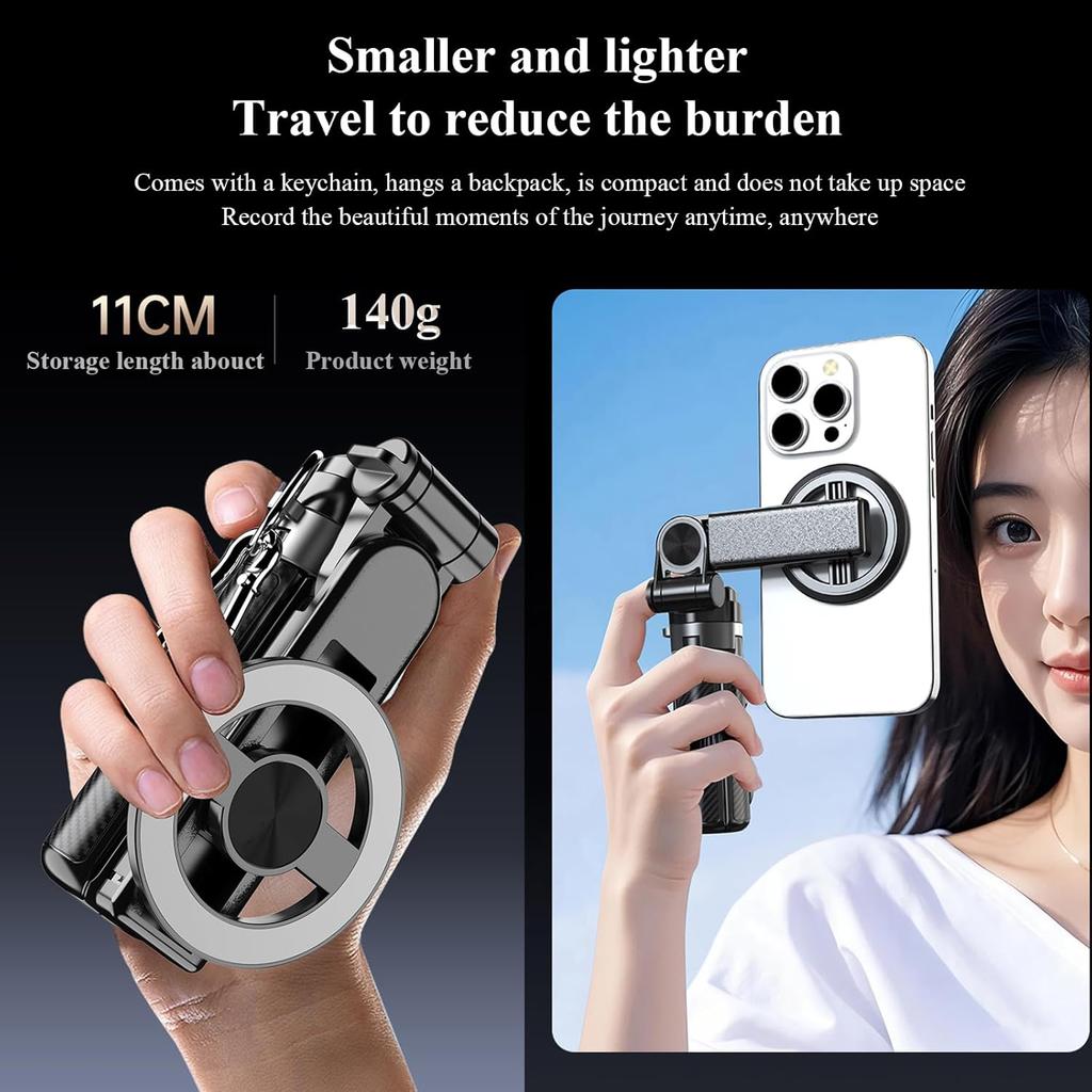 Magnetic Pocket Selfie Stick, 4-in-1 for iPhone with Rechargeable Remote, Portable Extendable Tripod for Travel & Vlogging