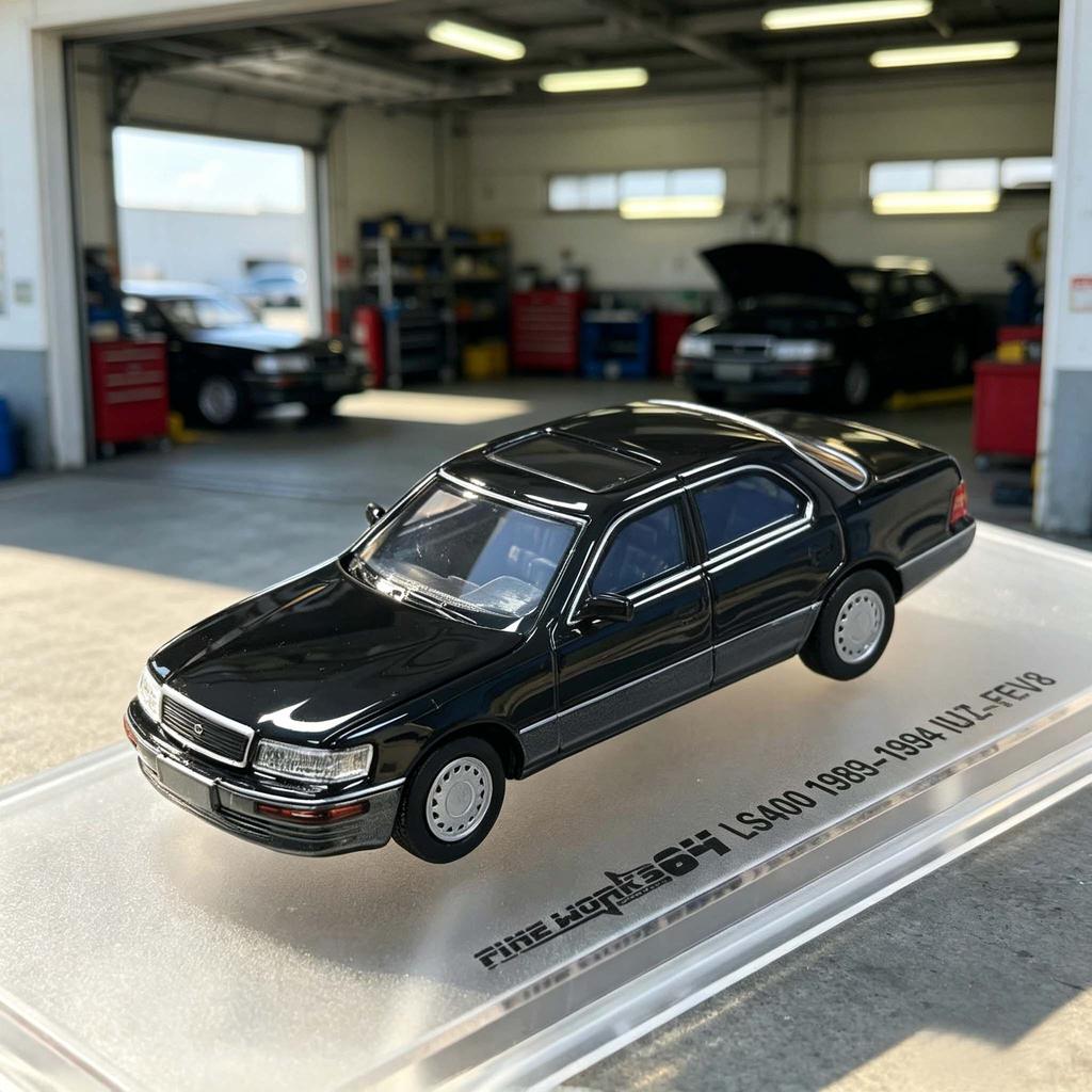 ABBX1 FineWorks 1/64 Original LS400 Model with Iron Base and Rubber Tires, Open Hood, Alloy Vehicle Model