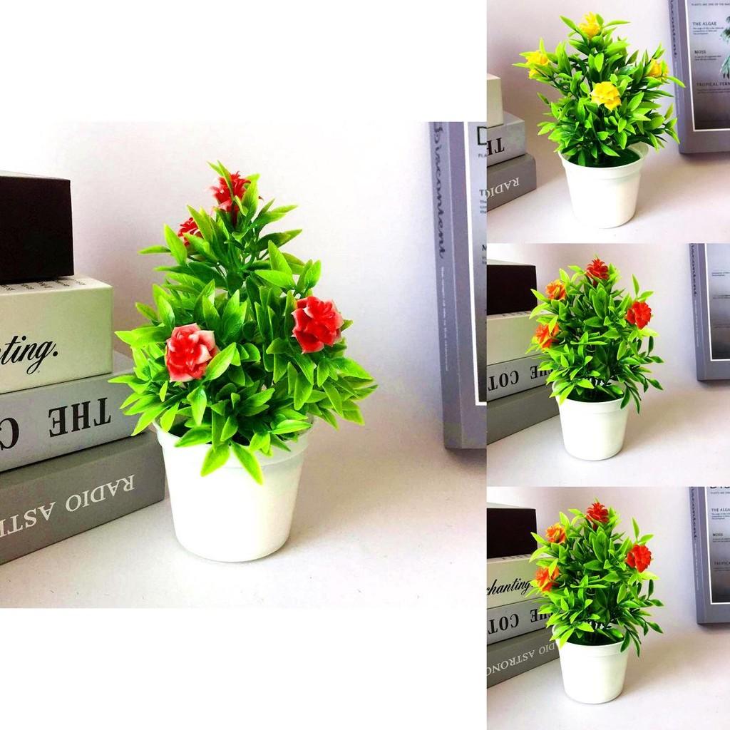 Mini Faux Rose Potted Plant With Injection Mold For Home Office And Gift Use