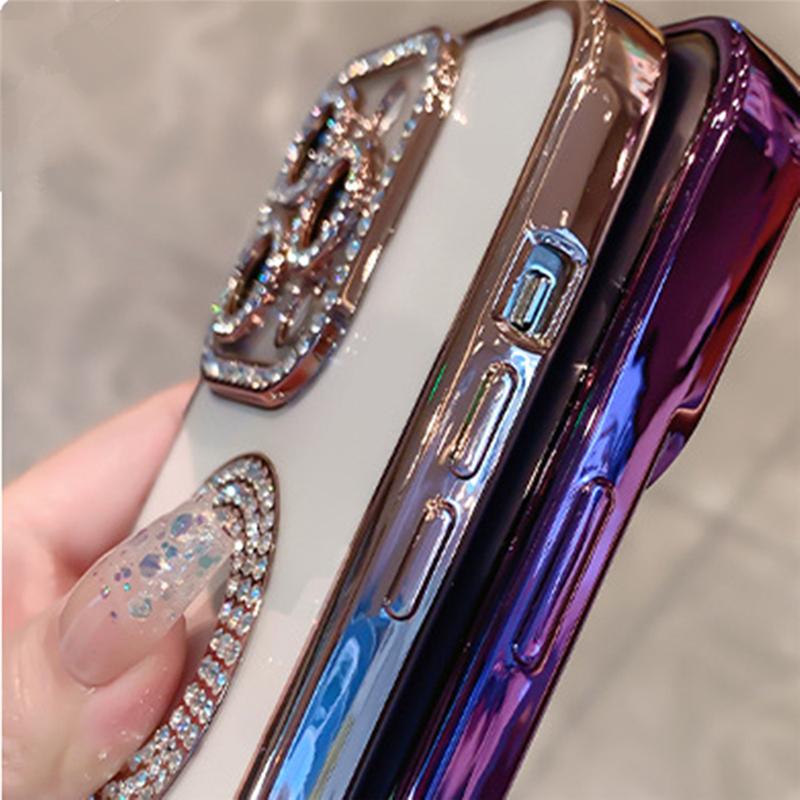 For iPhone 16 Pro Max Luxury Glitter Rhinestone Plating Frame Phone Case For iPhone 11 12 13 14 15 16 Plus Diamond Lens Cover