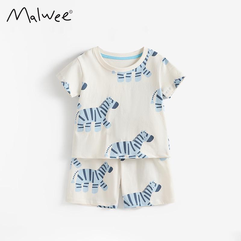 

Malwee Boys Summer Pajama Set - Cute Round Neck, Short Sleeve, Casual European and American Style 120
