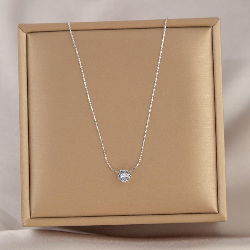 Peri'sbox Dainty Minimalist Solitaire Zircon Charm Necklace Anti Tarnish Stainless Steel Chain Round Clear Cz Stone Necklace New