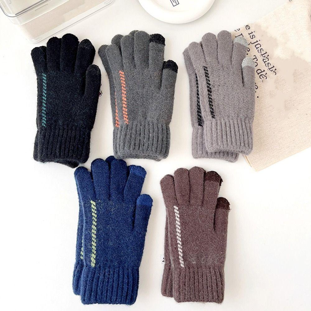 Thickened Knitted Woolen Gloves Touchscreen Full Finger Gloves Fashion Men Knitted Gloves  Sports