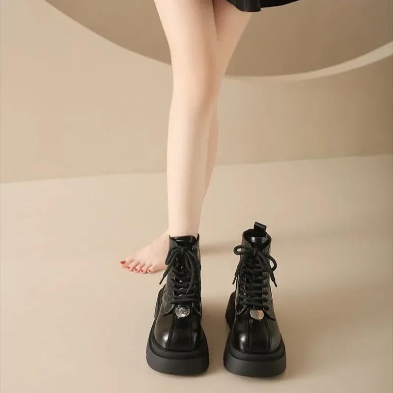Fashion Lace-up Woman Short Shoes With Laces Biker Leather Booties Hot New In Fashion 2024 On Promotion Winter Y2k Ankle Boots for Women