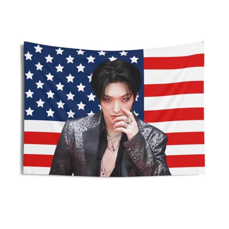 ATEEZ Mingi American Flag Concert Banner Kpop World Tour Golden Hour In Your Fantasy Decor for Atiny